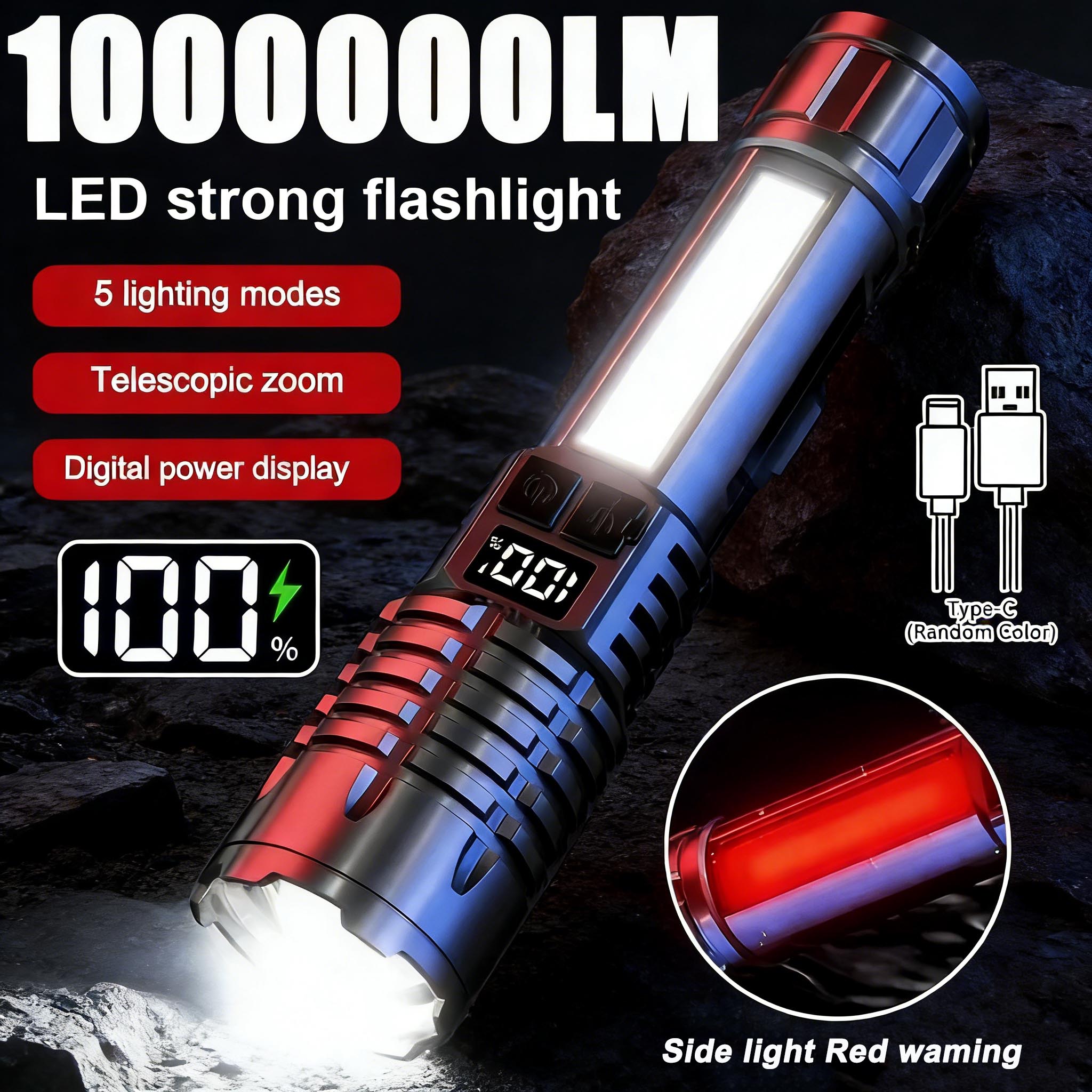Outdoor Lighting The Range - High-power strong light LED flashlight zoomable
