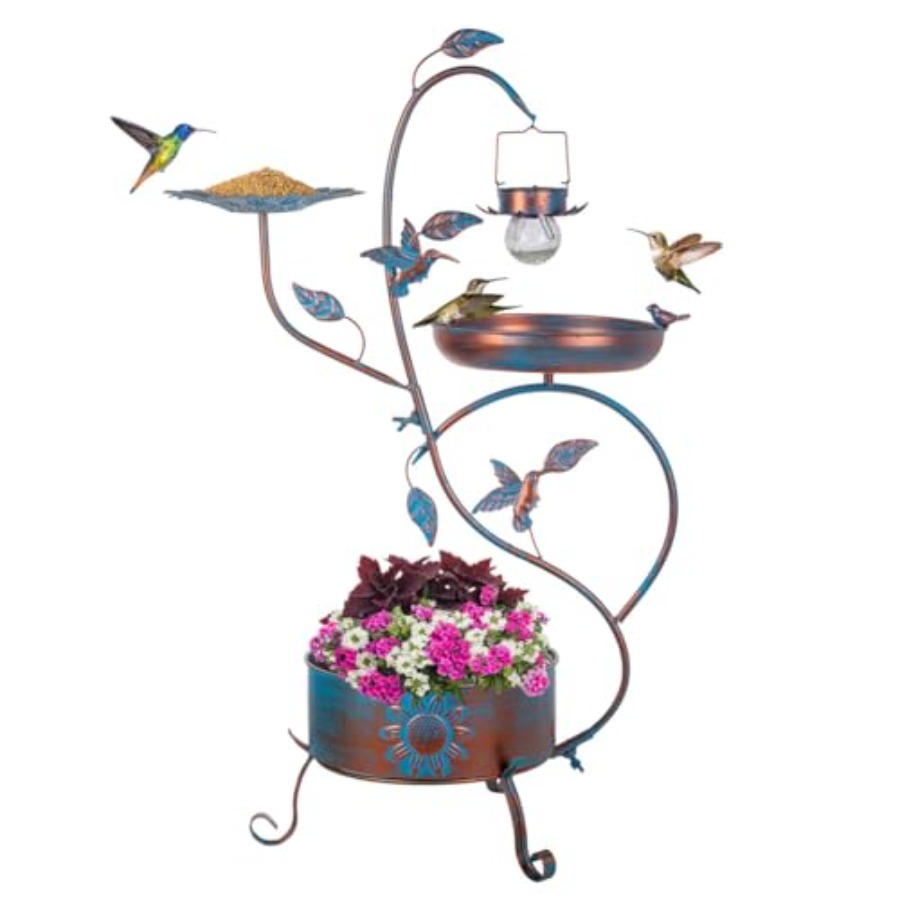 Outdoor Lighting Solar - Outdoor metal bird bath with planter
