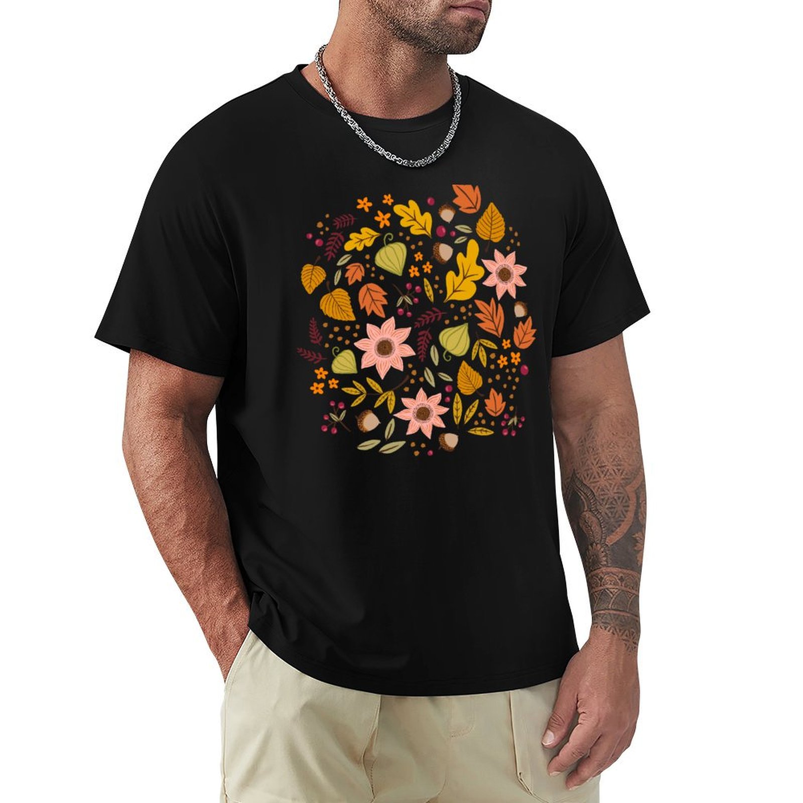 Outdoor Lighting Not Working - Autumn Floral, Light T-Shirt Work Outdoor