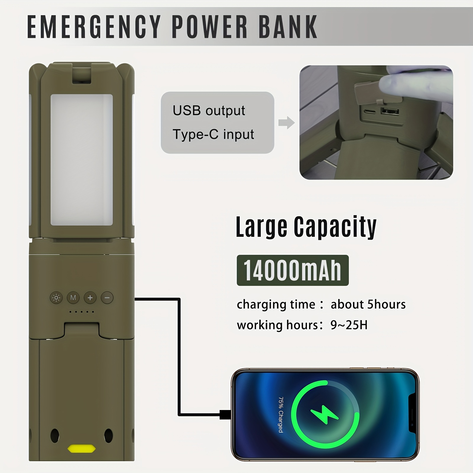 Camping Lantern, 14000mAh Rech - Outdoor Lighting Solar のレビューと価格