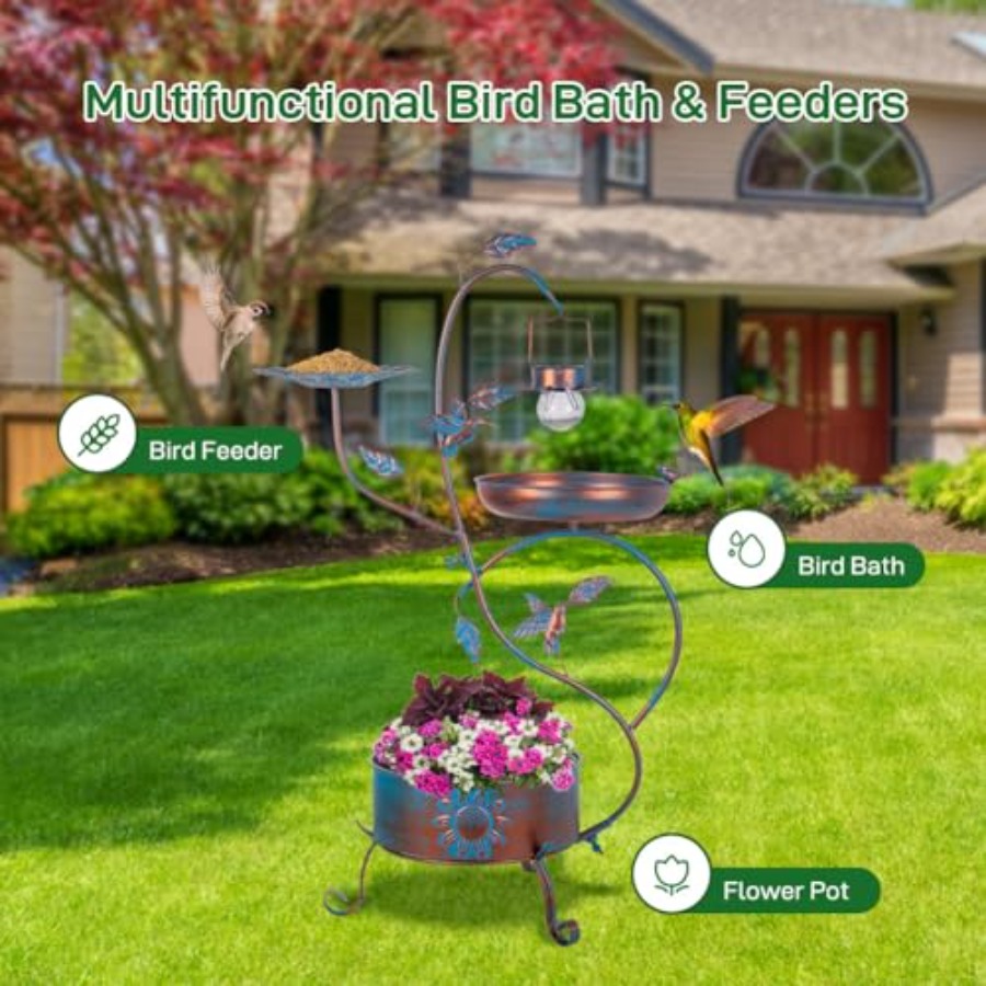 Outdoor metal bird bath with p - Outdoor Lighting Solar のレビューと価格