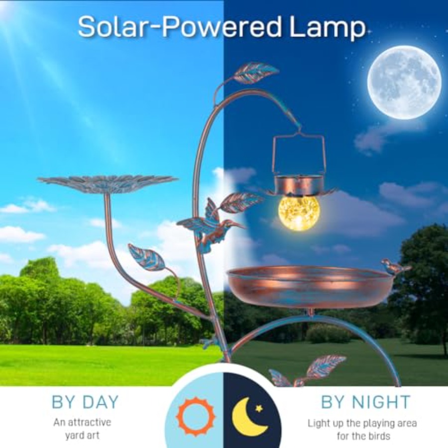 Outdoor metal bird bath with p - Outdoor Lighting Solar のレビューと価格