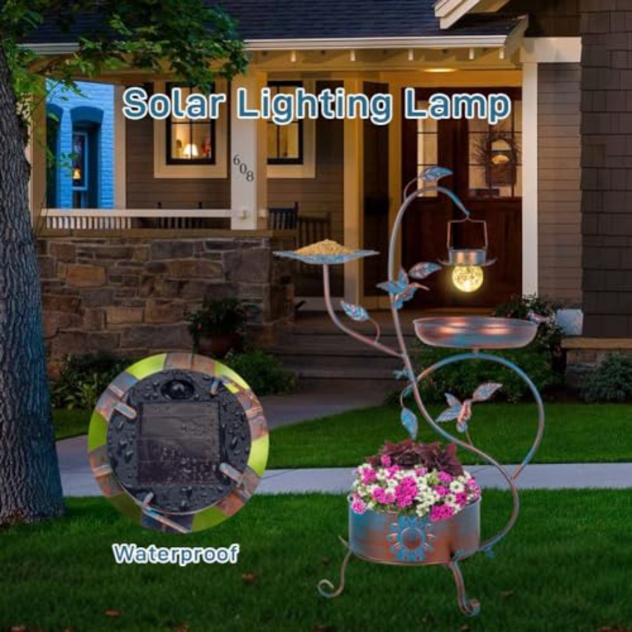 Outdoor metal bird bath with p - Outdoor Lighting Solar のレビューと価格