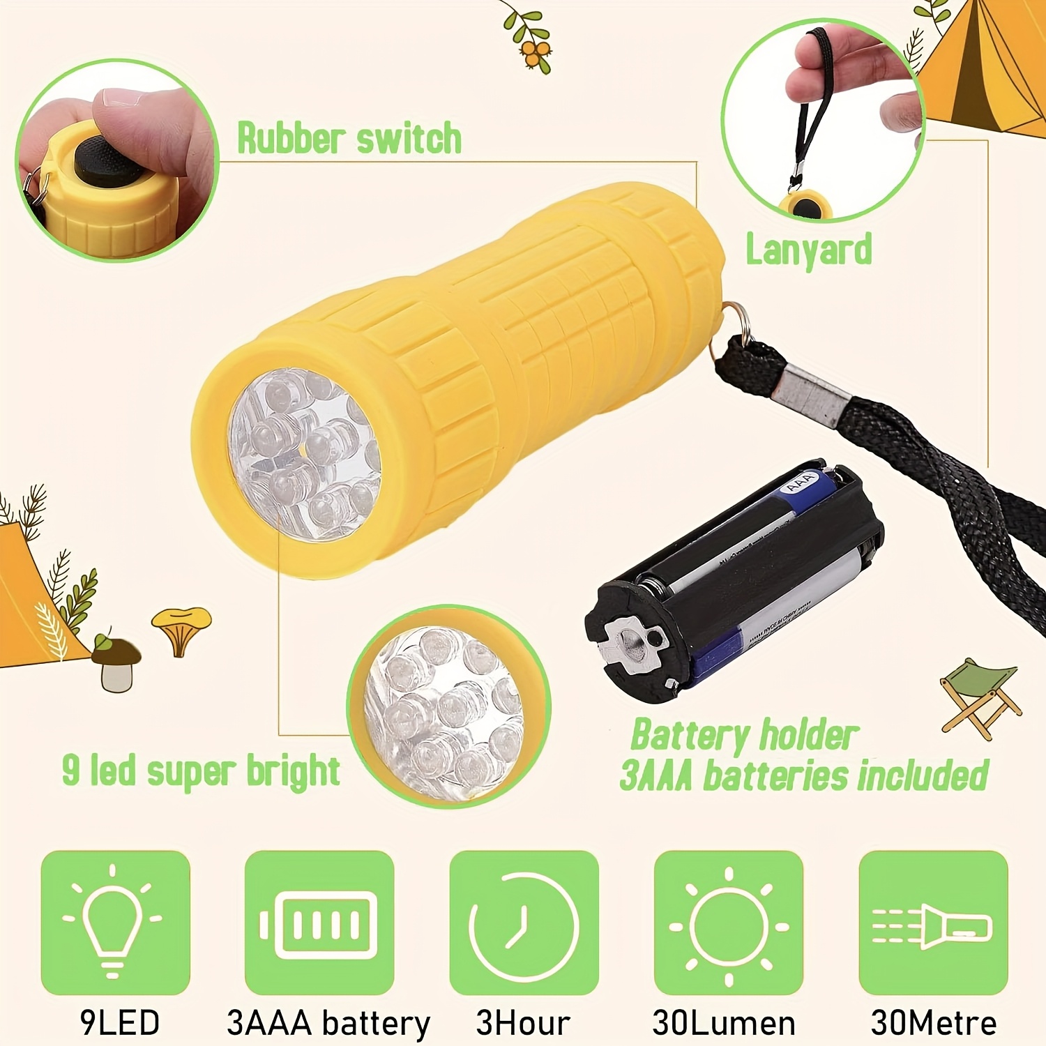 Mini Portable Flashlight Nine  - Outdoor Lighting Battery のレビューと価格