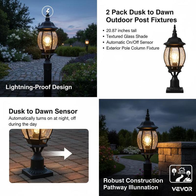2-Pack Exterior Pillar Lantern - Outdoor Lighting Sensor のレビューと価格