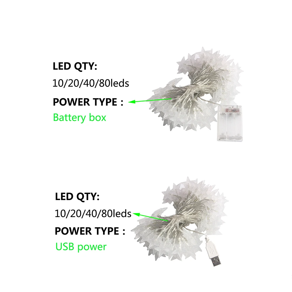 LED Star String Lights USB/Bat - Outdoor Lighting On House のレビューと価格