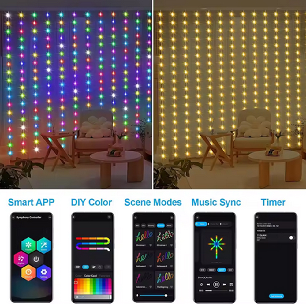3M RGB Smart LED Curtain Light - Outdoor Lighting Usb のレビューと価格